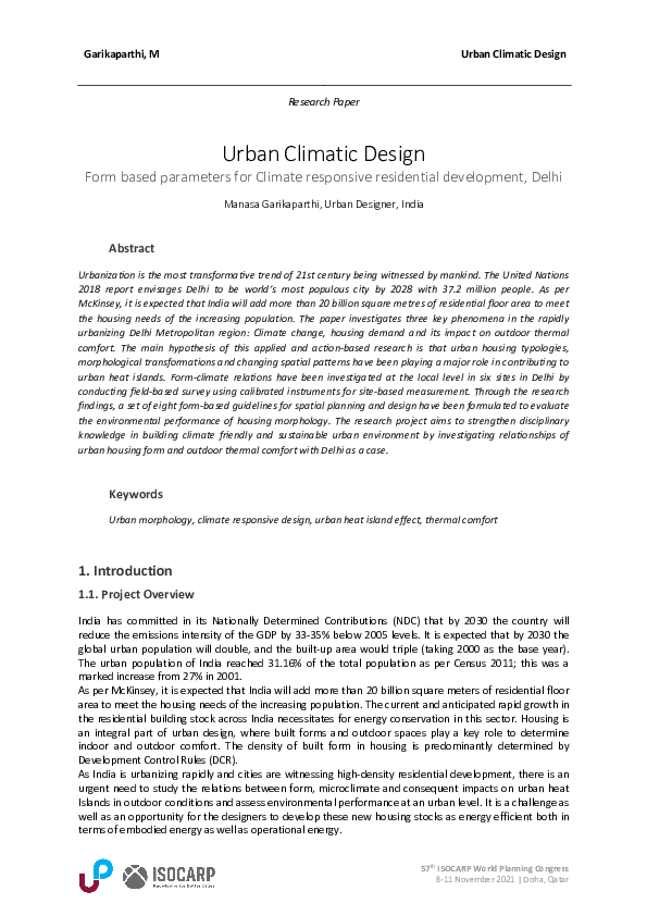 (PDF) Urban Climatic DesignForm based parameters for Climate responsive ...