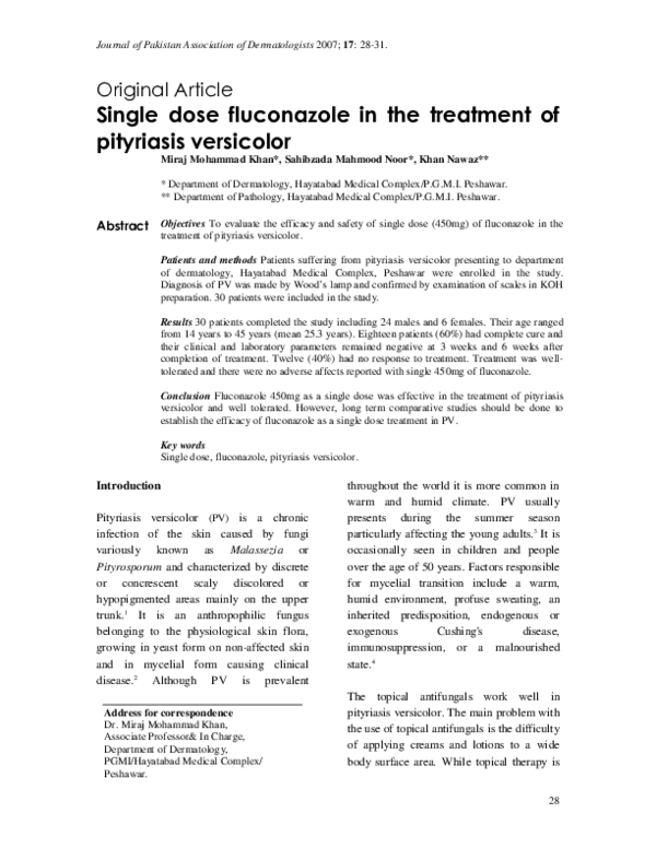 (PDF) Single dose fluconazole in the treatment of pityriasis versicolor