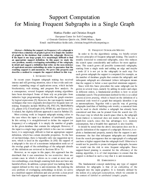 (PDF) Support computation for mining frequent subgraphs in a single graph
