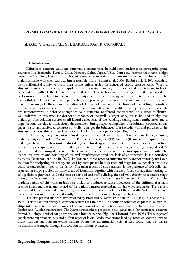 (PDF) Seismic damage evaluation of reinforced concrete slit walls