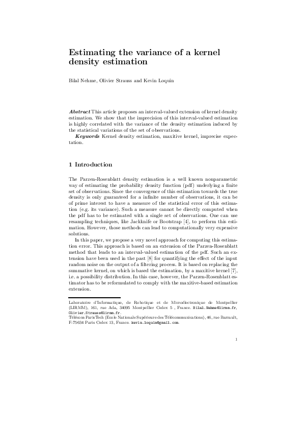 (PDF) Estimating the Variance of a Kernel Density Estimation