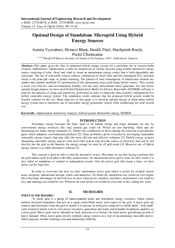(PDF) Optimal Design of Standalone Microgrid Using Hybrid Energy Sources