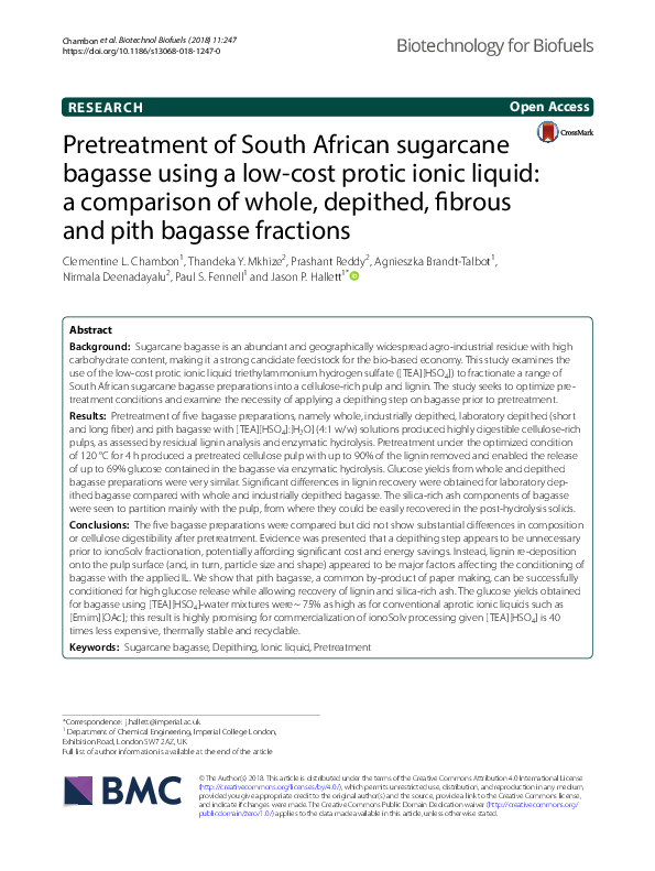 (PDF) Pretreatment of South African sugarcane bagasse using a low-cost ...