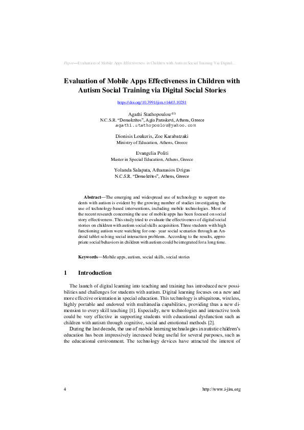(PDF) Evaluation of Mobile Apps Effectiveness in Children with Autism ...