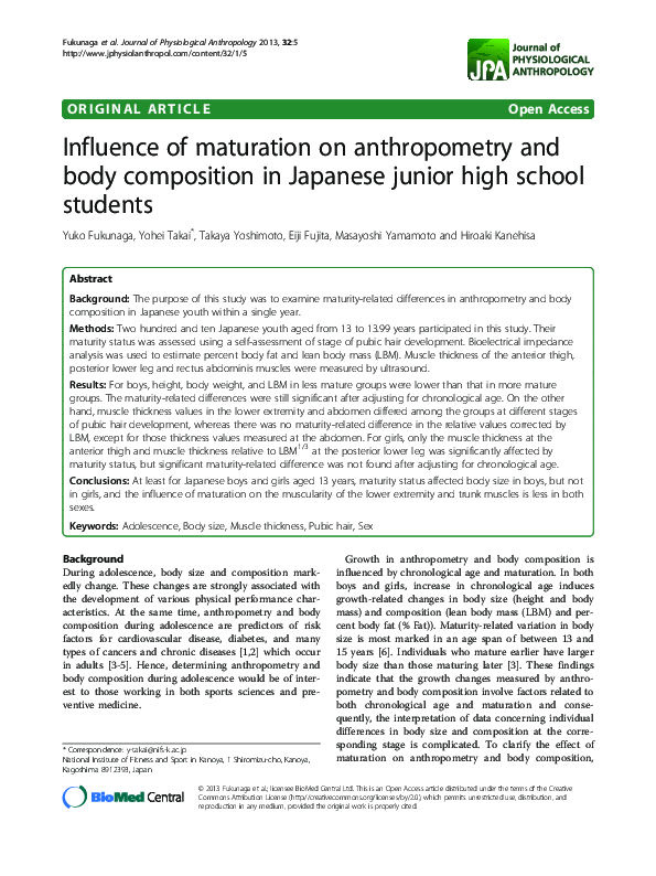 (PDF) Influence of maturation on anthropometry and body composition in ...