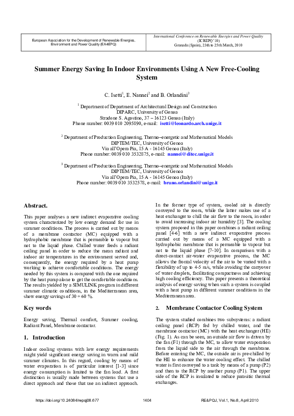 (PDF) Summer Energy Saving in Indoor Enviromements Using a New Free ...