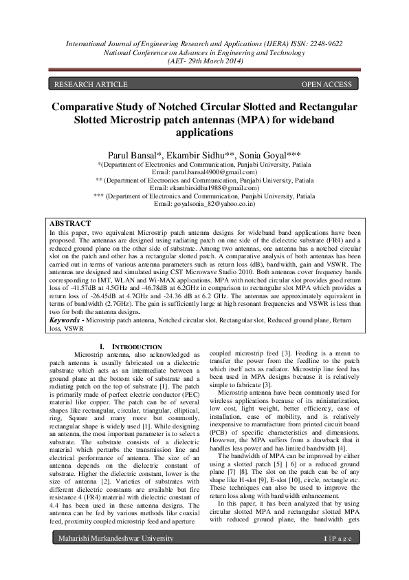 (PDF) Comparative Study of Notched Circular Slotted and Rectangular ...