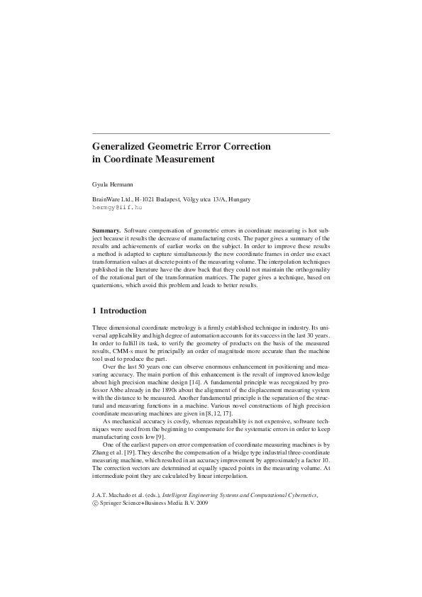 (PDF) Generalized Geometric Error Correction in Coordinate Measurement