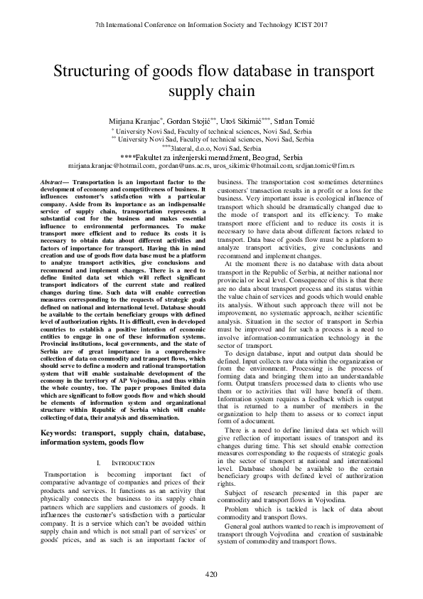 (PDF) Structuring of goods flow database in transport supply chain