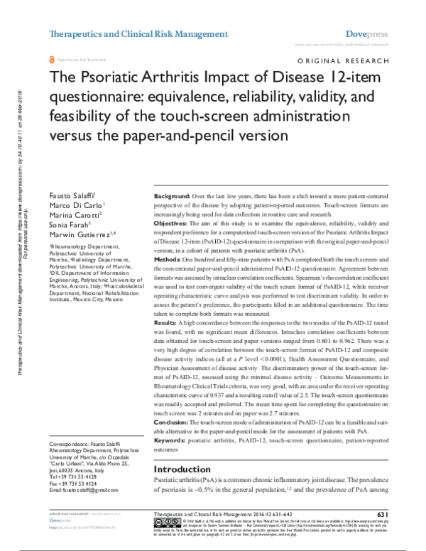 (PDF) PsAID-12: Touch-Screen vs Paper Validity Study