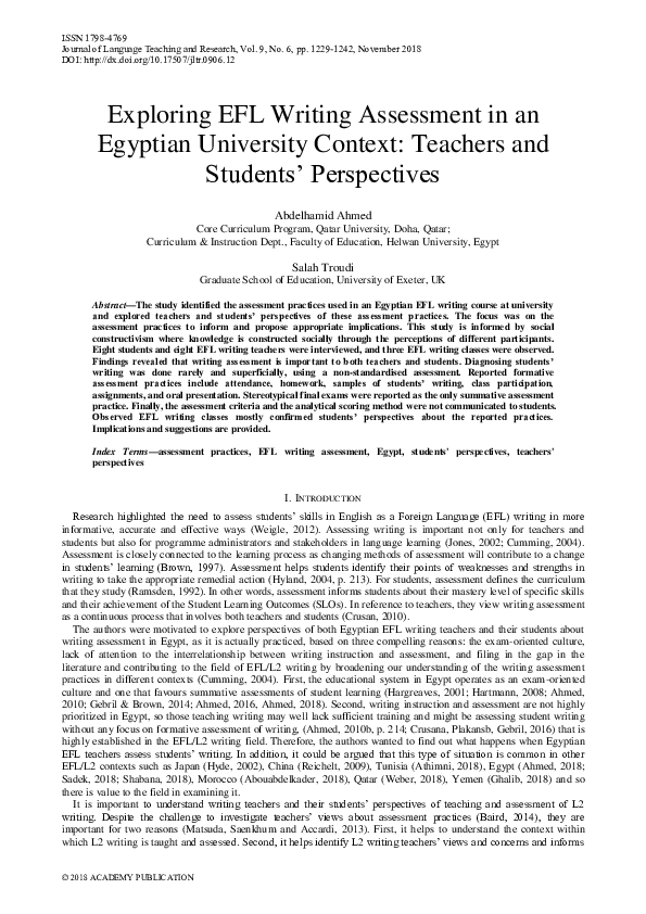 (PDF) Exploring EFL Writing Assessment in an Egyptian University ...