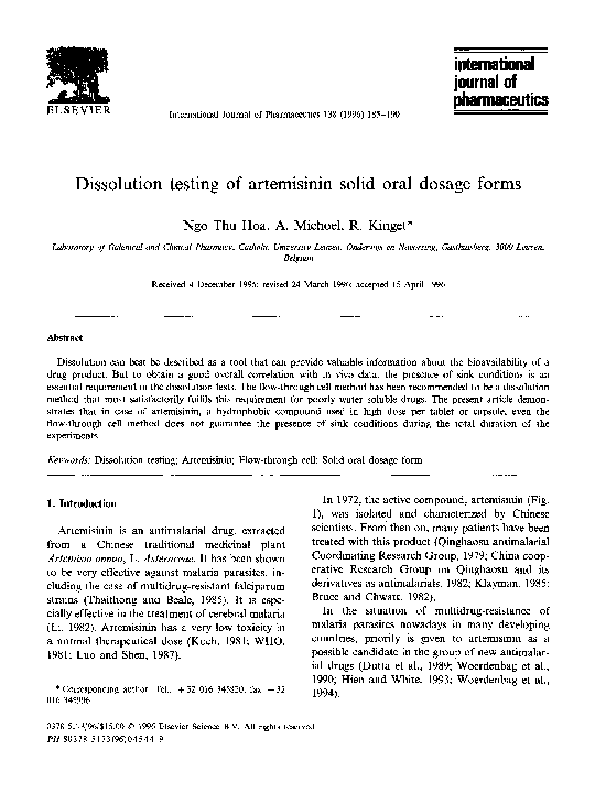 (PDF) Dissolution testing of artemisinin solid oral dosage forms