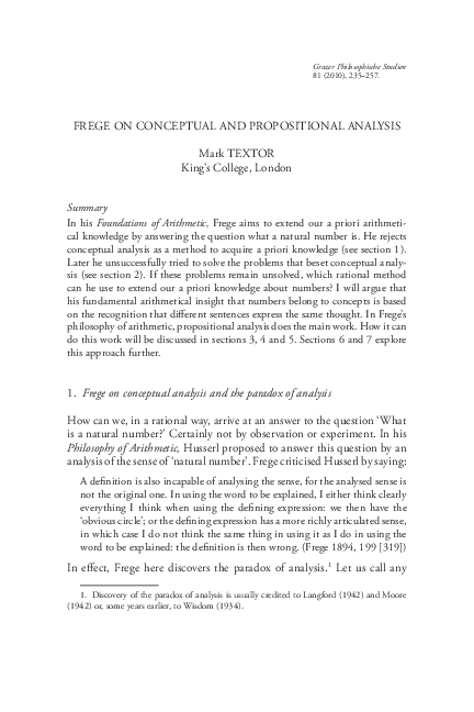 (PDF) Frege on Conceptual and Propositional Analysis