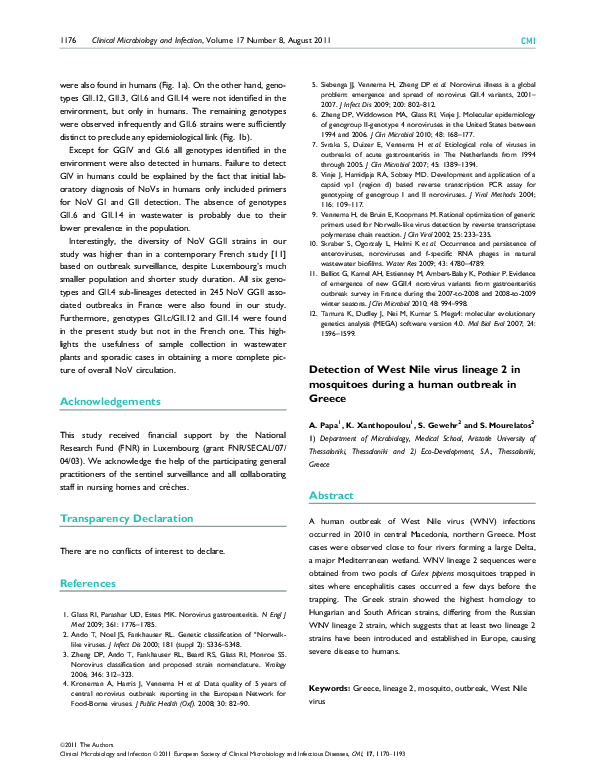 (PDF) Detection of West Nile virus lineage 2 in mosquitoes during a ...