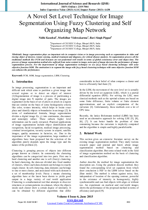 (PDF) A Novel Set Level Technique for Image Segmentation Using Fuzzy ...