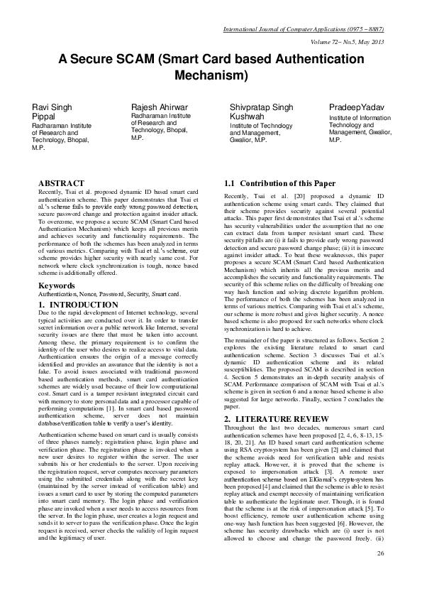 (PDF) A Secure SCAM (Smart Card based Authentication Mechanism)