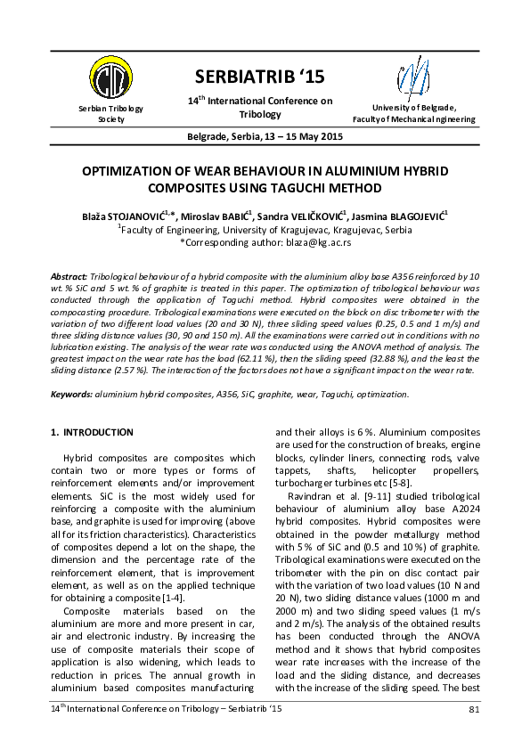 (PDF) Optimization of Wear Behaviour in Aluminium Hybrid Composites ...