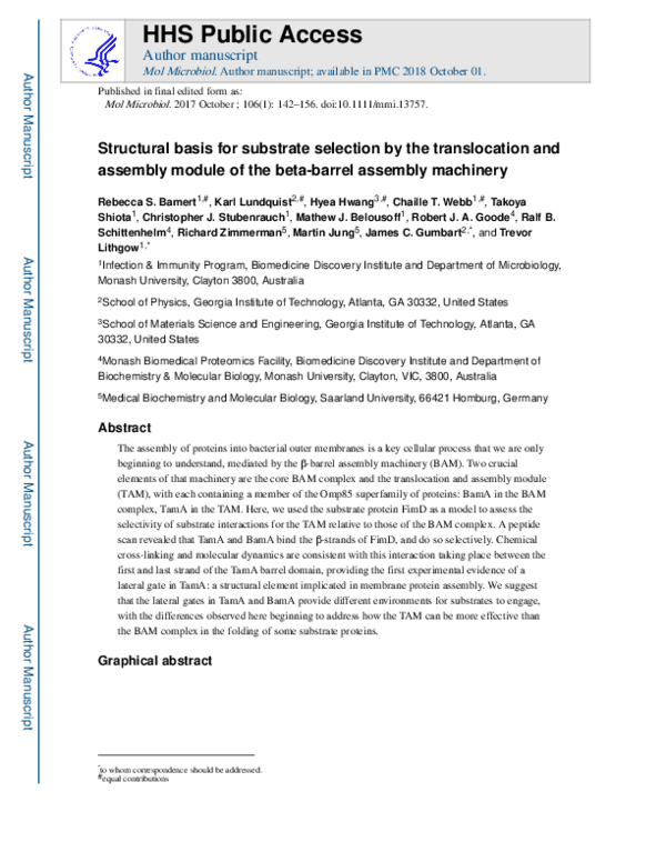 (PDF) Structural basis for substrate selection by the translocation and ...
