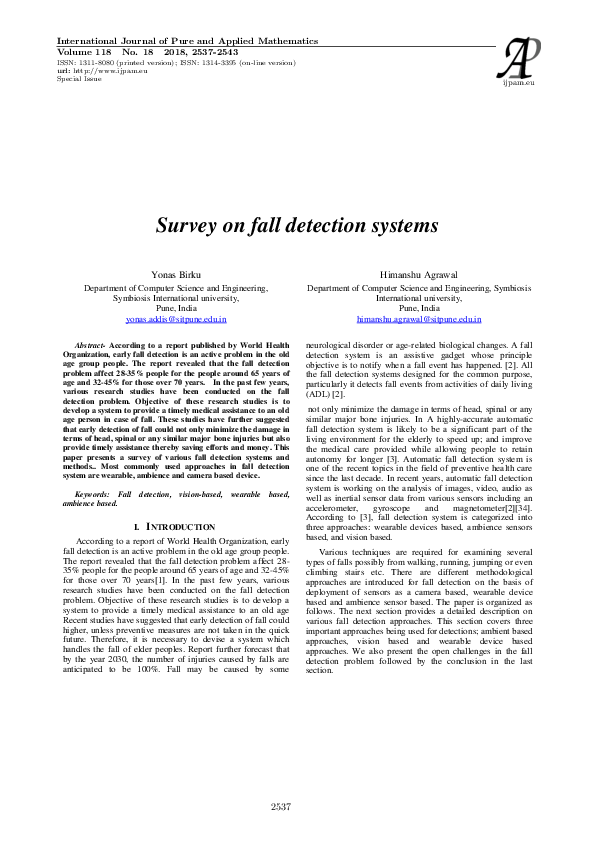 (PDF) Survey on fall detection systems