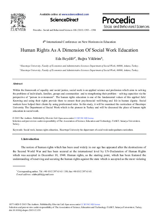 (PDF) Human Rights as a Dimension of Social Work Education