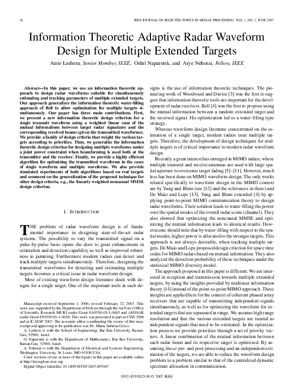 (PDF) Information Theoretic Adaptive Radar Waveform Design for Multiple ...