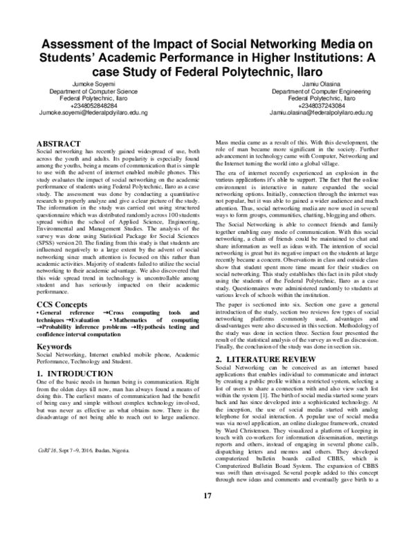 (PDF) Assessment of the Impact of Social Networking Media on Students ...