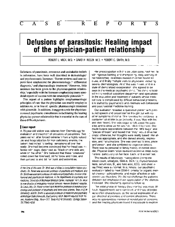 (PDF) Delusions of parasitosis: Healing impact of the physician-patient ...