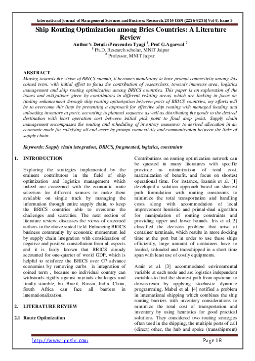 (PDF) Ship Routing Optimization among Brics Countries: A Literature Review