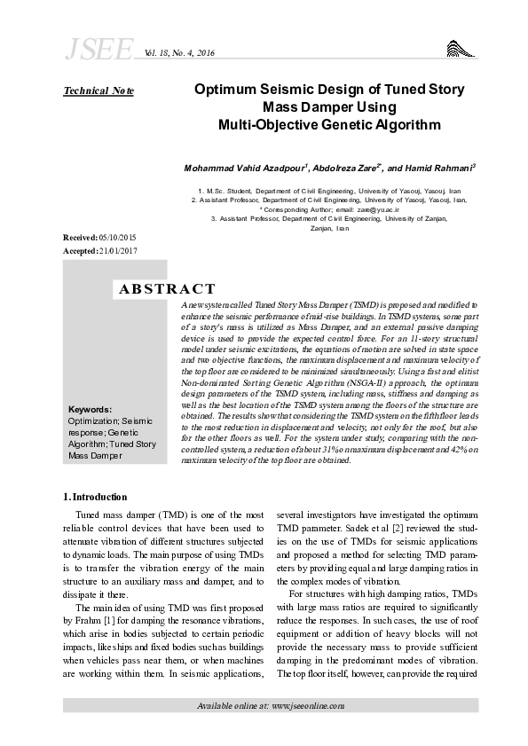(PDF) Optimum Seismic Design of Tuned Story Mass Damper Using Multi ...