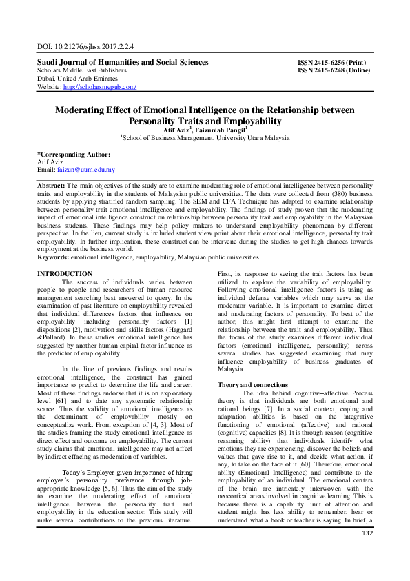 (PDF) Moderating Effect of Emotional Intelligence on the Relationship ...