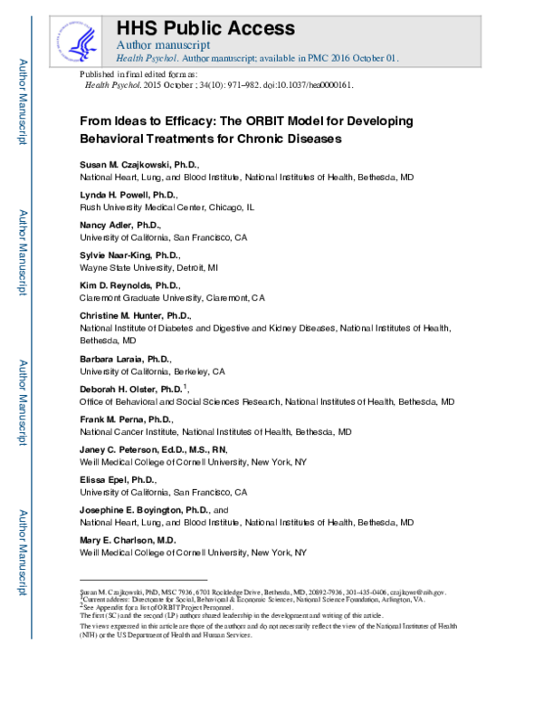 (PDF) From Ideas to Efficacy: The ORBIT Model for Developing Behavioral ...