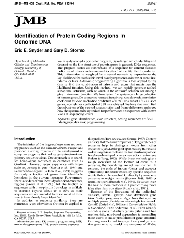 (PDF) Identification of Protein Coding Regions In Genomic DNA