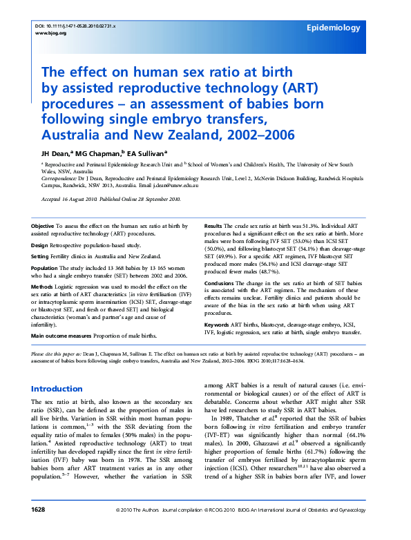 (PDF) The effect on human sex ratio at birth by assisted reproductive ...