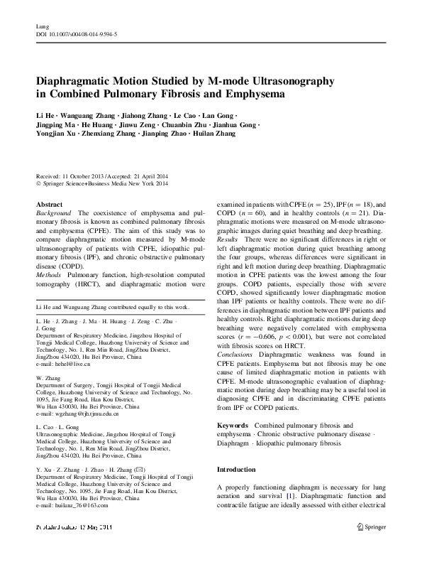(PDF) Diaphragmatic Motion Studied by M-mode Ultrasonography in ...