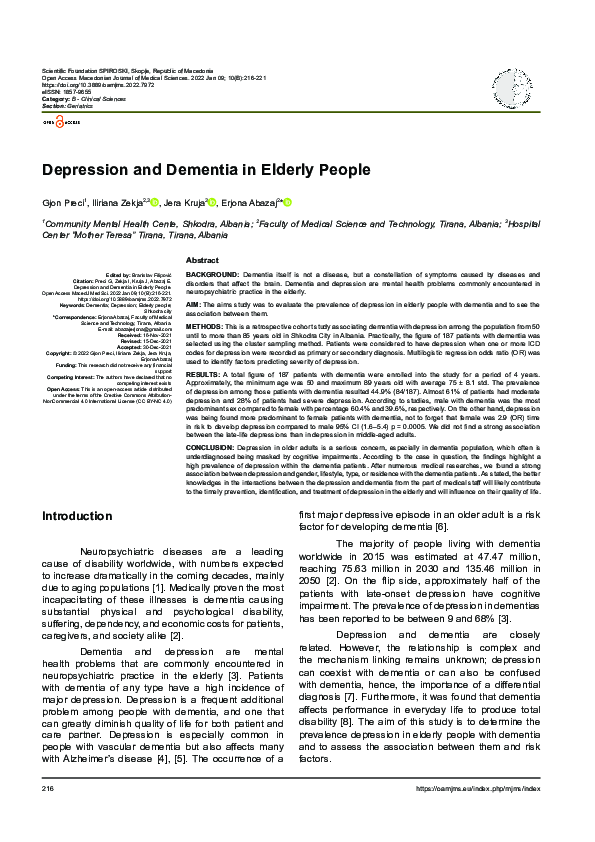 (PDF) Depression and Dementia in Elderly People