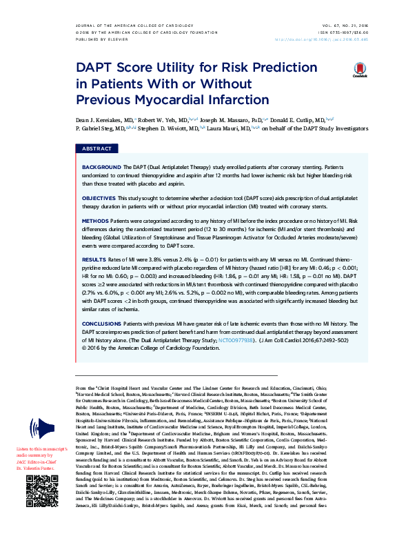 (PDF) DAPT Score Utility for Risk Prediction in Patients With or ...