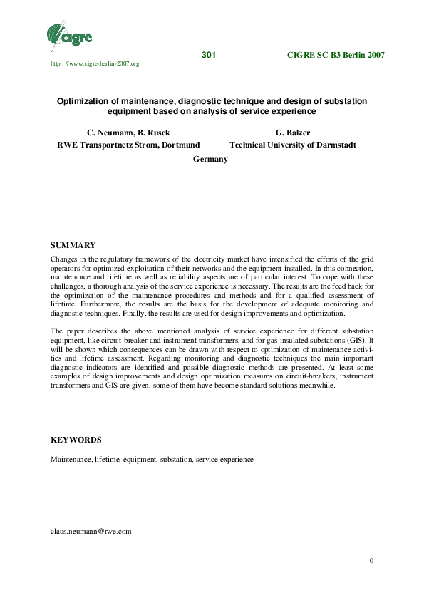 (PDF) Optimization of maintenance, diagnostic technique and design of ...
