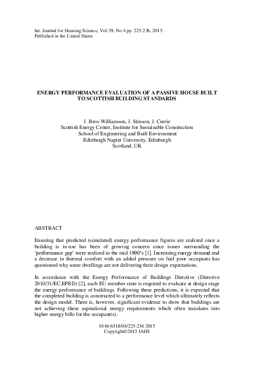(PDF) Energy Performance Evaluation of a Passive House Built to ...