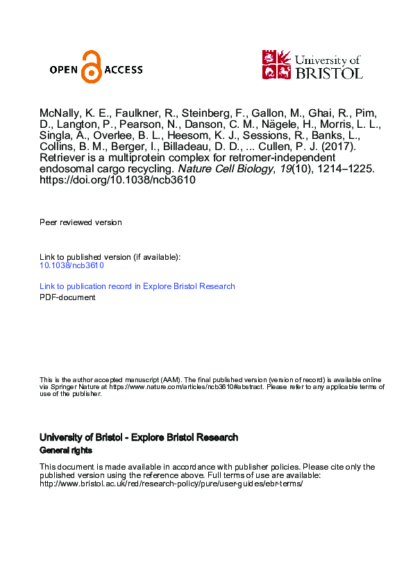 (PDF) Retriever , a multiprotein complex for retromer-independent 1 ...