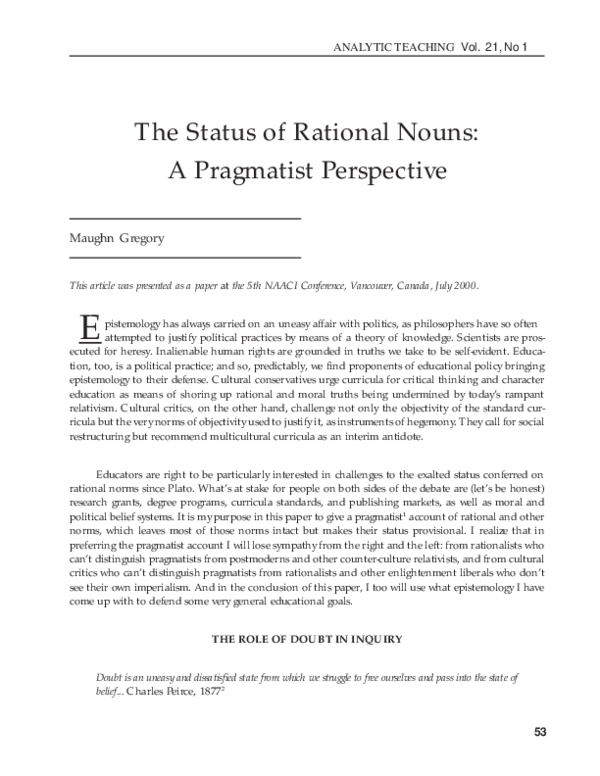 (PDF) The Status of Rational Nouns A Pragmatist Perspective Maughn