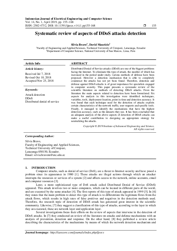(PDF) Systematic review of aspects of DDoS attacks detection