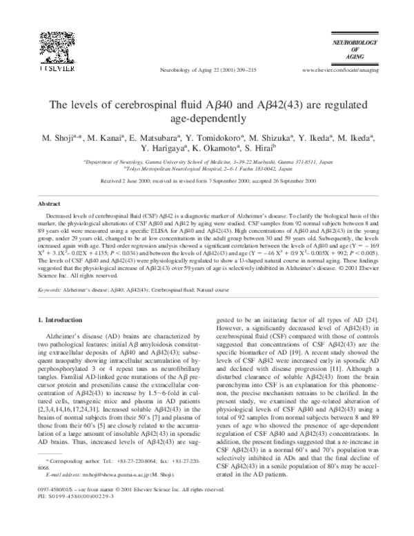 (PDF) The levels of cerebrospinal fluid Aβ40 and Aβ42(43) are regulated ...