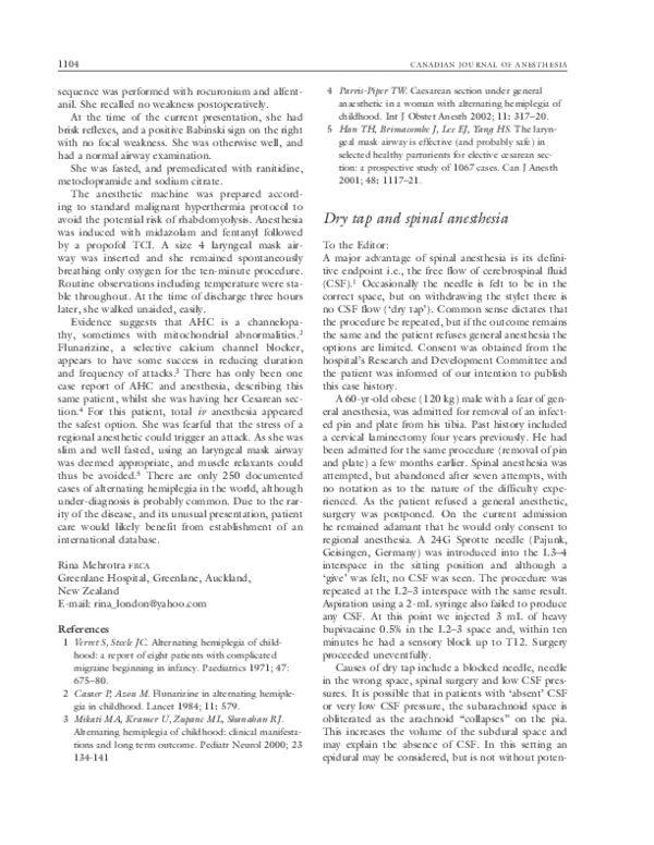 (PDF) Dry tap and spinal anesthesia Nandakumar Ponnusamy Academia.edu