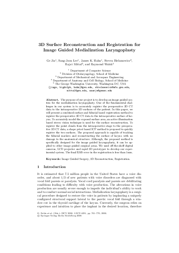 (PDF) 3D Surface Reconstruction and Registration for Image Guided ...