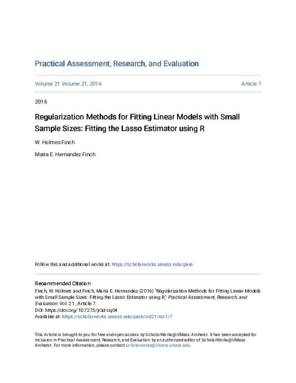 (PDF) Regularization Methods for Fitting Linear Models with Small ...