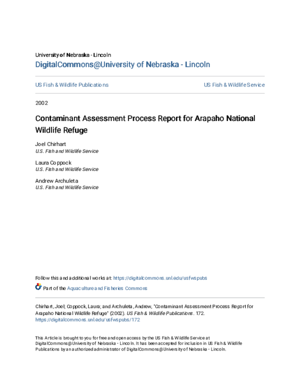 (PDF) Contaminant Assessment Process Report for Arapaho National ...