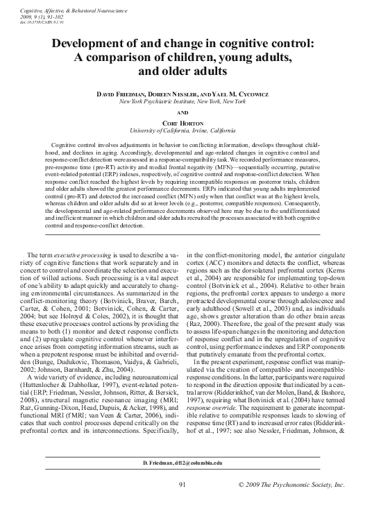 (PDF) Development of and change in cognitive control: A comparison of ...