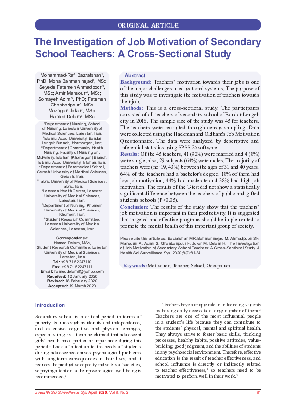 (PDF) The investigation of Job motivation of secondary school teachers ...