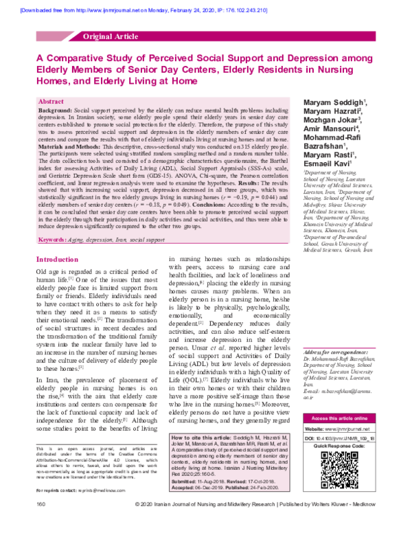 (PDF) A Comparative Study of Perceived Social Support and Depression ...