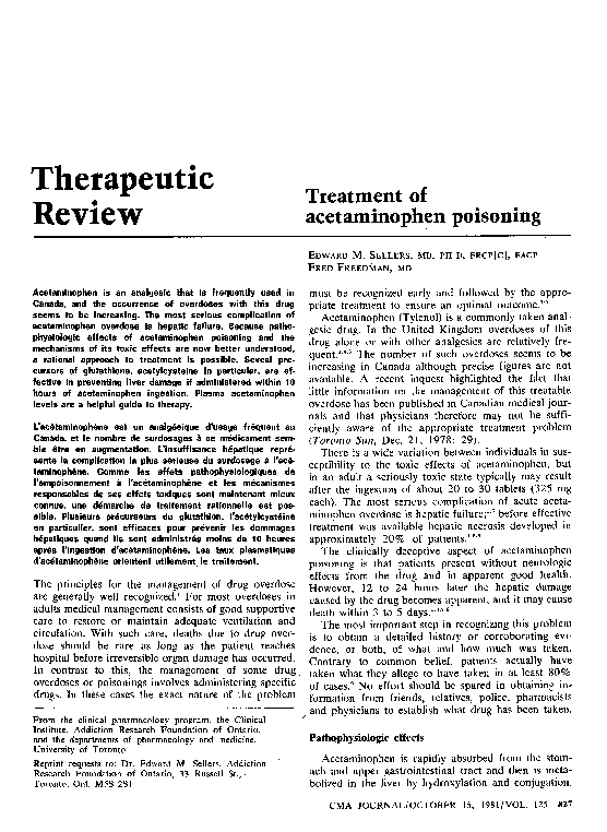 (PDF) Treatment of acetaminophen poisoning Edward Sellers Academia.edu